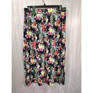 Women's Dark Floral Cottage Peasant Skirt Plus Size 0x (14/16) Stretchy Hawaiian